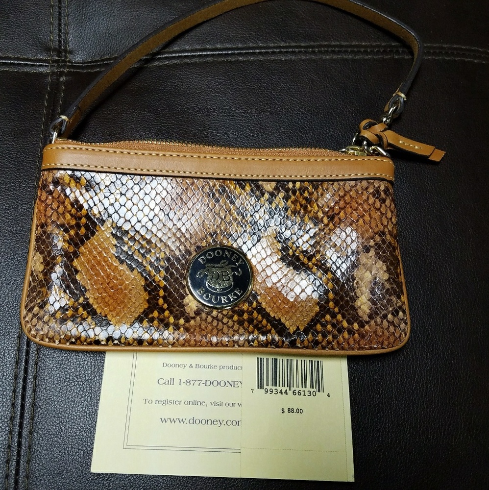 DB Orange Python Embossed Leather Wristlet